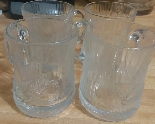 Arcoroc Canterbury Crocus Glass Mugs  Set of 4 Vintage Floral Made in France