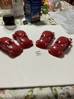 VINTAGE 4 PIECE GROUP RED VW SLOT CAR BODY / NEW OLD STOCK / NO GLASS / 1/32 900