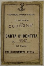 CUORGNE’ TORINO CARTA D’IDENTITÀ 1944 TESSERA REPUBBLICA SOCIALE 1943.1945 RSI