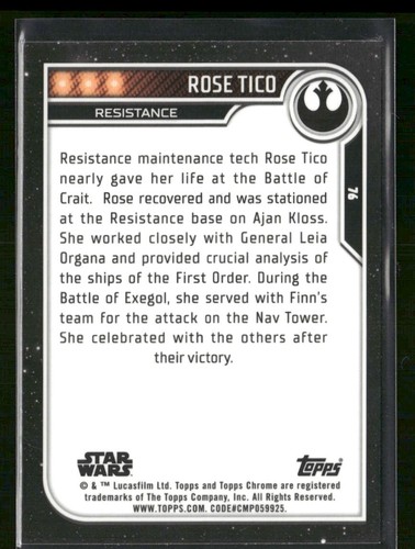 2023 Topps Chrome Star Wars #76 Rose Tico Black Wave - Picture 2 of 2