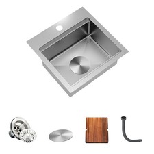 15x15 inch Bar Sink Drop in, RV Kitchen Sink, 16 Gauge Stainless Steel Topmou...