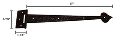 13" Strap Hinge Spear Acorn / Heart Cabinet Door Gate Black Hammered Finish