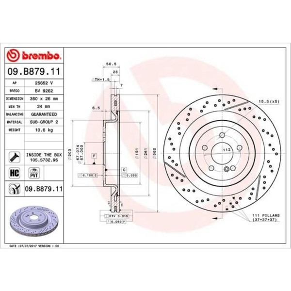 Brembo 2X Bremsscheibe Hinten Ø360 Mm FüR Mercedes-Benz C-Klasse T-Model S205-image
