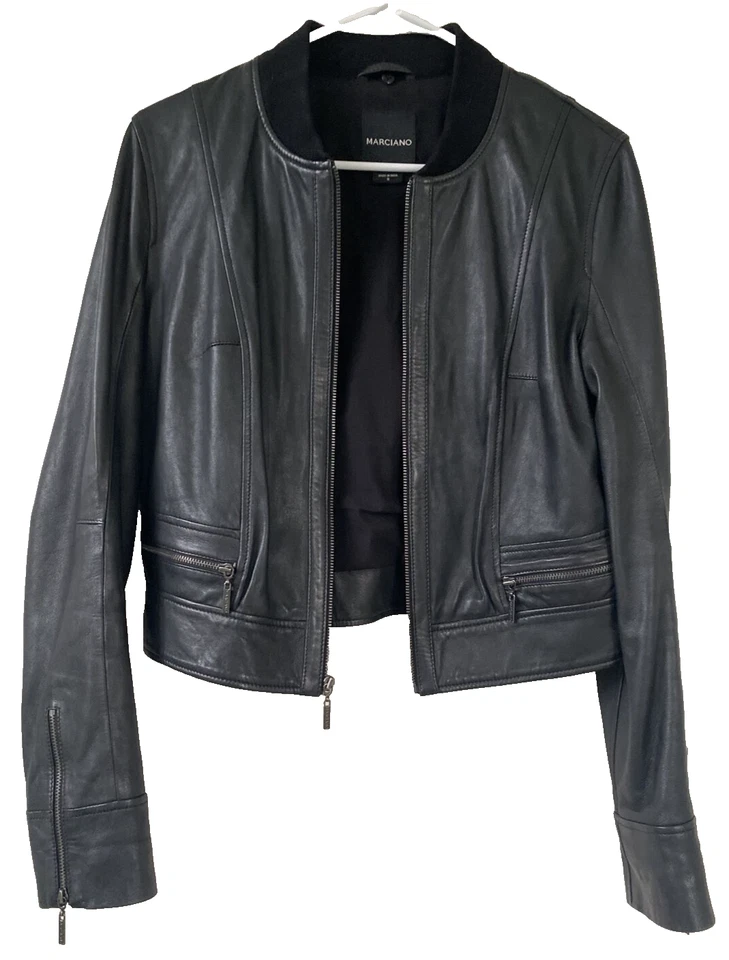 Chaqueta Motociclista MARCIANO Cuero Cordero Negro GUESS Talla S Foto 2 de 4