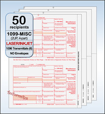 2022 IRS Tax Form 1099-MISC Laser 50 recipients 6 1096 MISCS405 2UP 4pt NO Env