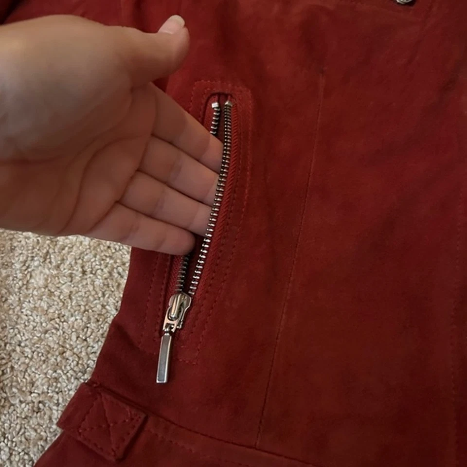 MNG Chaqueta de Cuero Genuino Rojo Talla S Chaqueta de Motociclista Gamuza Foto 3 de 4