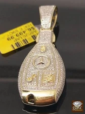 Real 10K Yellow Gold Genuine Diamond Car Key Charm Pendent Men