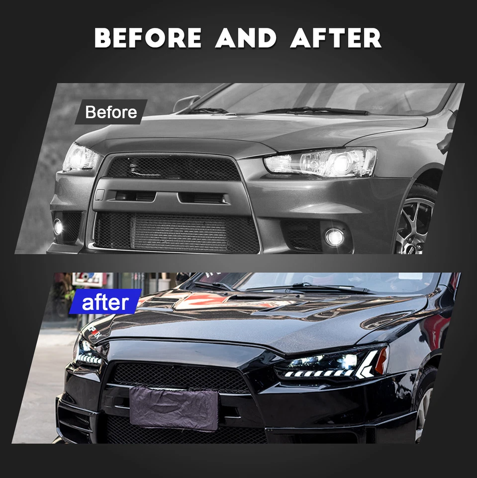 Faros LED para Mitsubishi Lancer EVO EX 2008-17 lámparas de animación de arranque 2 piezas Foto 4 de 4