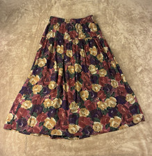 VTG Carole Little Women Moody Floral Maxi Skirt 14 Rose Print USA Flowy 90s Fall