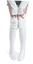 Women's Thigh High Socks Over the Knee Cable Knit Boot Socks, Long 1pcs-white