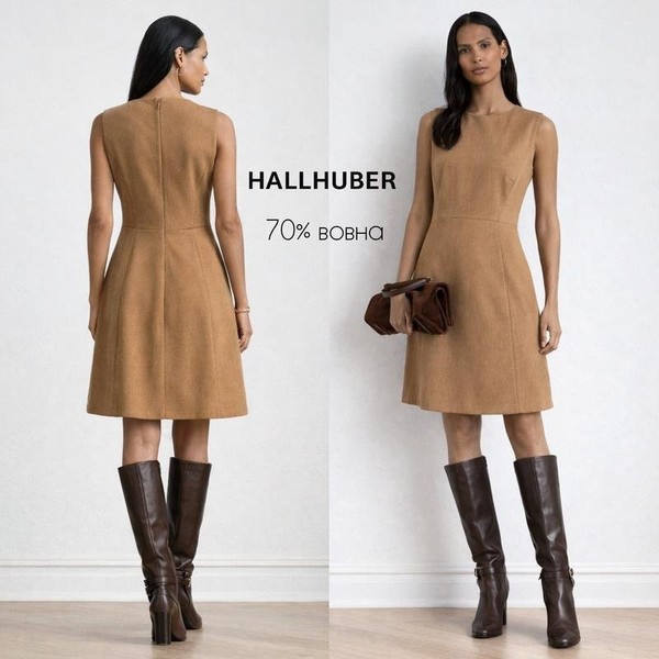 Women Hallhuber Dress Beige Wool 38 / M / 46