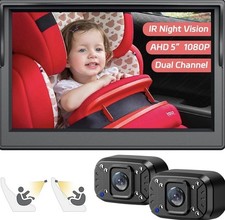 Baby Car Camera, Dual Channel 5inch Display with 2IR Night Vision Camera
