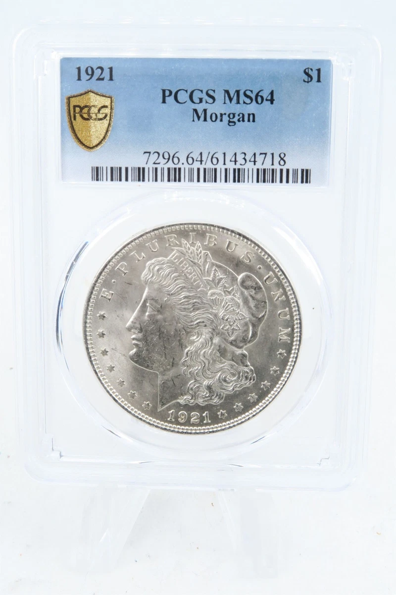 PCGS Certified MS 64 Graded 1921 Year Morgan US Dollars (1878-1921