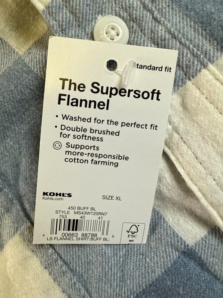 Sonoma Mens XL Blue Plaid Flannel Shirt Button Front Cotton Super Soft ...