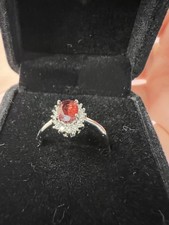 Sterling Silver S925 Adjustable Genuine Garnet Crystal Ring