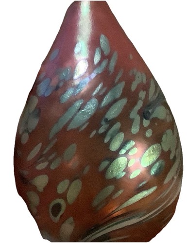 Vintage 87’ Maytum Studio Aurene Pink Blue Art Glass Iridescent Egg Shape Vase - Picture 5 of 8