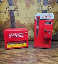 2 Vintage Coca Cola Metal Vending Machine Coin Banks Both Open Up w Serial #s