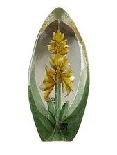 Vtg Mats Jonasson Sweden Art Glass Yellow Orchid #88156 Signed Original Box 3”