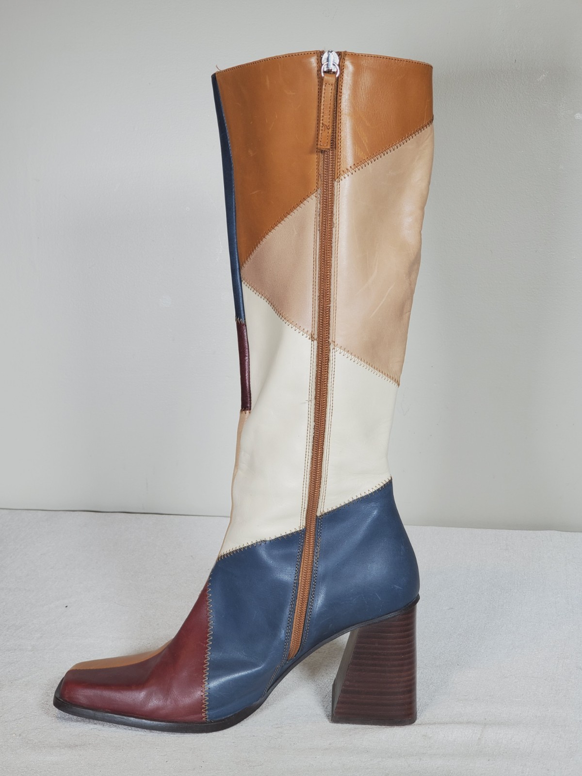 Alohas North Blue Geometric Patchwork Heeled Leat… - image 5