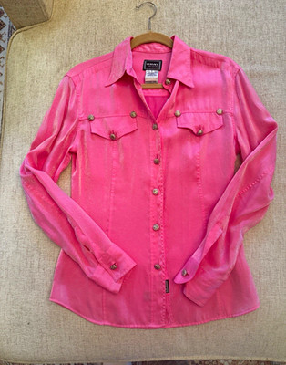 Versace Jeans Couture Pink Satin Button-Down Shirt Women s Size S Long Sleeve