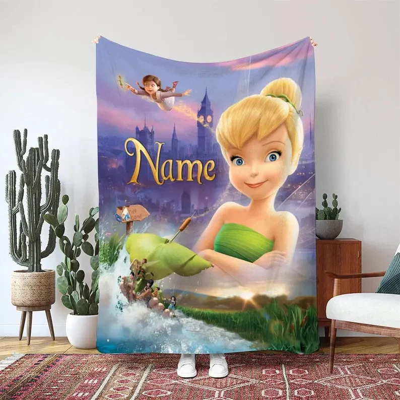 Disney Tinkerbell Fairies Fleece Bed Custom Blanket Gift For Fan, Kids