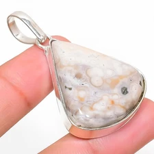 Ocean Jasper Gemstone Handmade 925 Sterling Silver Jewelry Pendant 2.09"