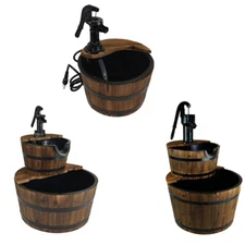 Water Fountains Outdoor Wood Barrel with Pump - S/M/L