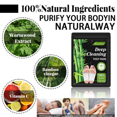 Bamboo Detox Foot Patches Pads Body Toxins Feet Deep Cleansing Natural Herbal