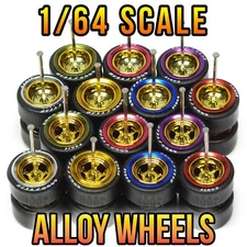 1/64 Scale ALLOY 0 5 SPOKE GOLD Real Rider Wheels Rims Tires Set for Hot