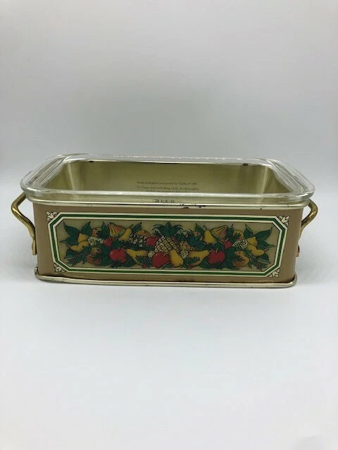 Vintage Pyrex Glass Loaf Pan Teleflora Metal Holder Casserole Baking Dish