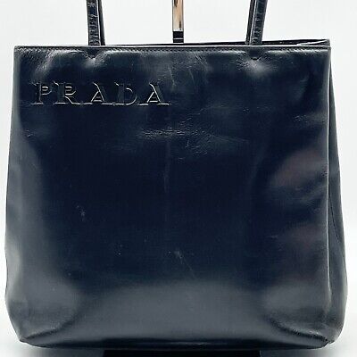 Prada Tote Bag Black Leather Double handle Handbag 104 Y2K Prada Tote Bag Black Leather Double handle Handbag 104 Y2K