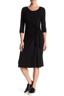 Three Dots Womens Whitney Long Sleeve Knit Twist Dress Black Size XS -
