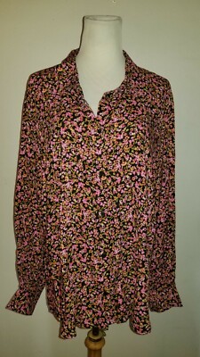 New DIVIDED H&M Sz XL Shirt button colorful floral print ls top 4891