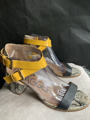 Kelsi Dagger Carmanita Size 9 Black Yellow Snake Print Chunky Heels Open Toe - Picture 6 of 10