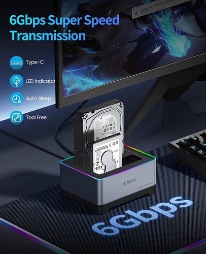 ORICO 2.5/3.5" HDD Docking Station USB 3.2 Gen2 to SATA RGB Offline Clone 18TB - Afbeelding 6 van 9
