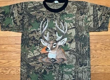 Vtg 90s RealTree Camo Deer Hunting Aztec Single Stitch T-shirt Size L