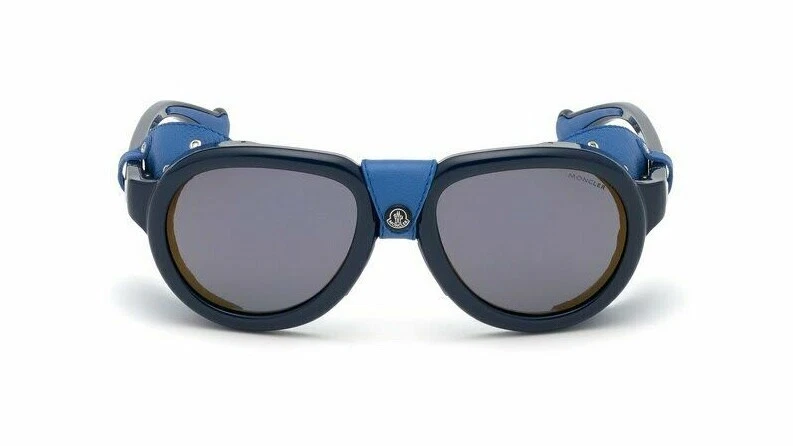 Moncler — Moncler ML 0090 90D Blue Polarized Lens Plastic Round Sunglasses 55-20-140 Italy
