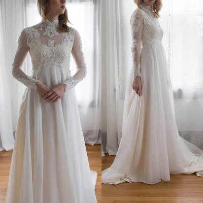 Brautkleid Hochzeitskleid Langarm Spitze Aufkleber Column Maßgeschneidert 36 38 - Bild 1 von 4