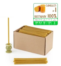 100pcs thin church candles, 17 cm (6.7 inches) long and 5 mm (0.2 inches) thick.