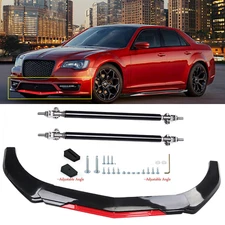 Front Bumper Lip Spoiler Splitter Body+Strut Rods Glossy Black For Chrysler 300