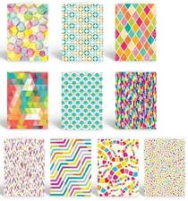 Assorted Colorful Pattern Blank Note Cards - 10 Cards & Envelopes - B14362