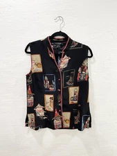 Citron Santa Monica Silk Asian Sleeveless Mandarin Top Size M