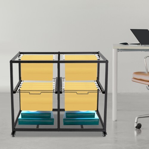 Carrello Portadocumenti 2 Livelli 4 Cassetti Rotolato Metallo Appeso Mobile Storage Organizer Nero - Foto 13 di 14