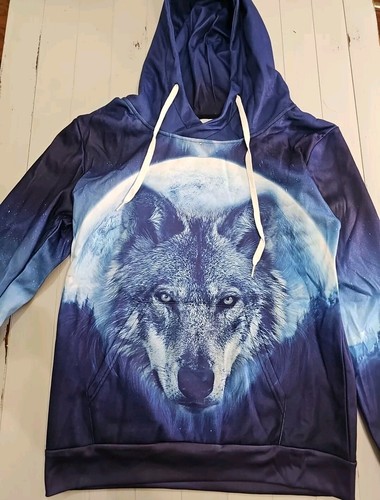 Men’s Wolf Hooded Sweatshirt Size Medium Hoodie Pullover - Picture 2 of 10