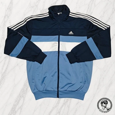 ADIDAS Vintage Sweat Zippé Homme Bleu Azzurra 3 Bandes Poches Tg M - Photo 1/4