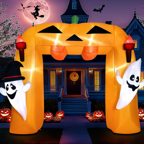 10FT Giant Halloween Inflatable Pumpkin Arch with Ghost Outdoor Decoration,Hallo - Picture 2 of 7