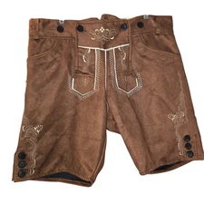 Costume Agent Lederhosen Shorts Mens 38 Brown Faux Suede Oktoberfest Bavarian 