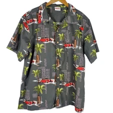 Barefoot in Paradise Mens VW Bug Shirt Size L Button Up Hawaiian Aloha Cotton