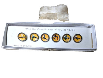 Guinness Werbeweste Knöpfe Essex Crystal x 6 Vintage ca. 50er Jahre