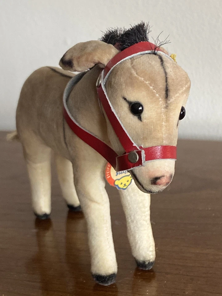 WOW ALL ID VTG Steiff Velvet Donkey Chest Tag, Silver Button & Flag MUST SEE - Image 3 of 4